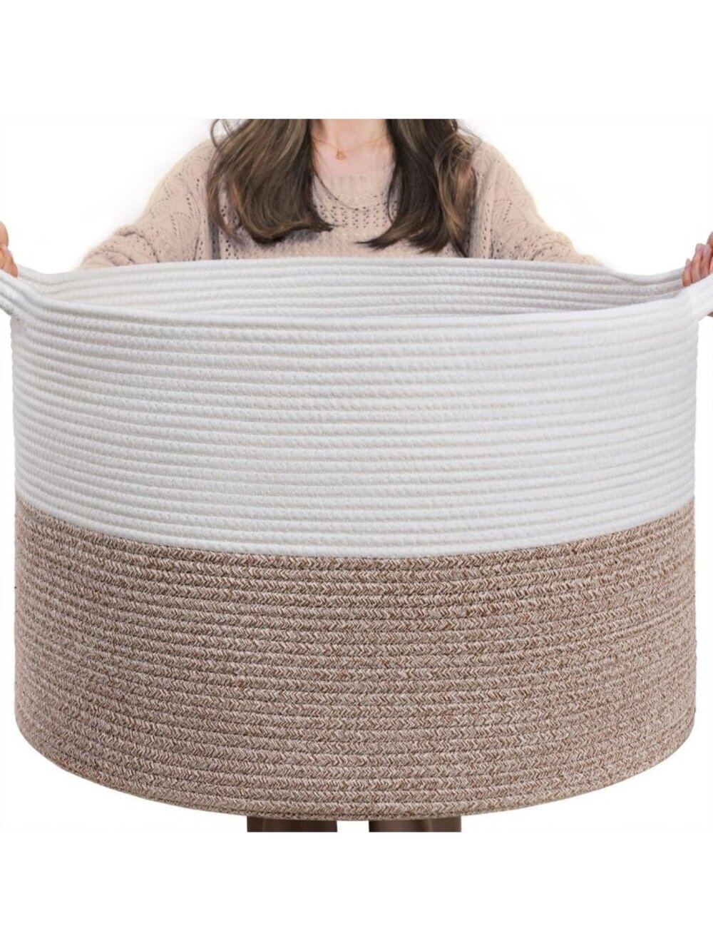 XXL Woven Cotton Rope Storage Basket with Handles - Toy, Pillow & Laundry